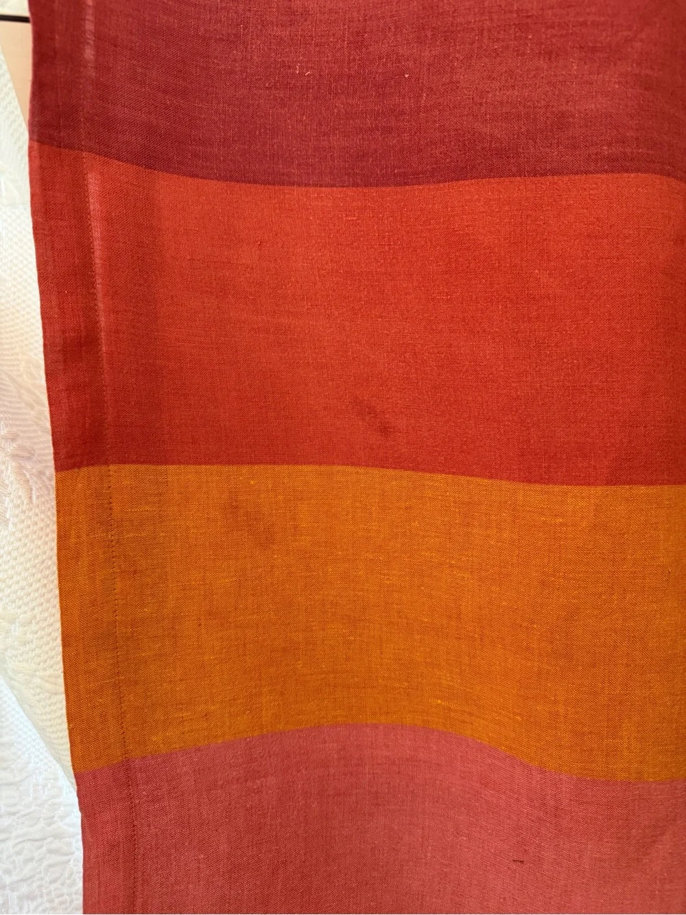 VTG Williams Sonoma Vibrant Linen Madras Tablecloth 70x70 - Orange, Red & Pink